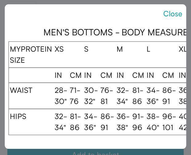 Myprotein Size Chart