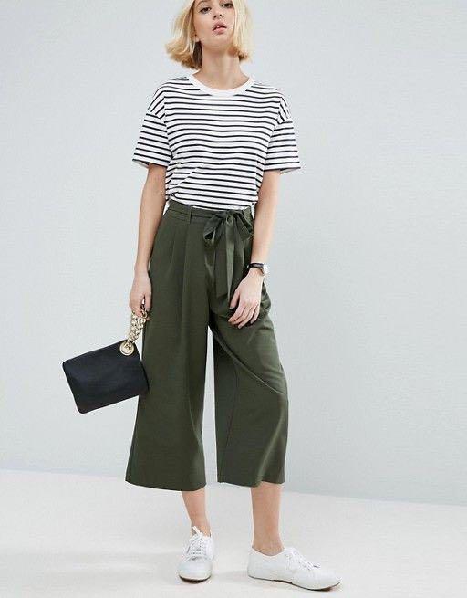 Olive Green Culottes (Flare Pants) , Women's Fashion, Bottoms, Other  Bottoms on Carousell