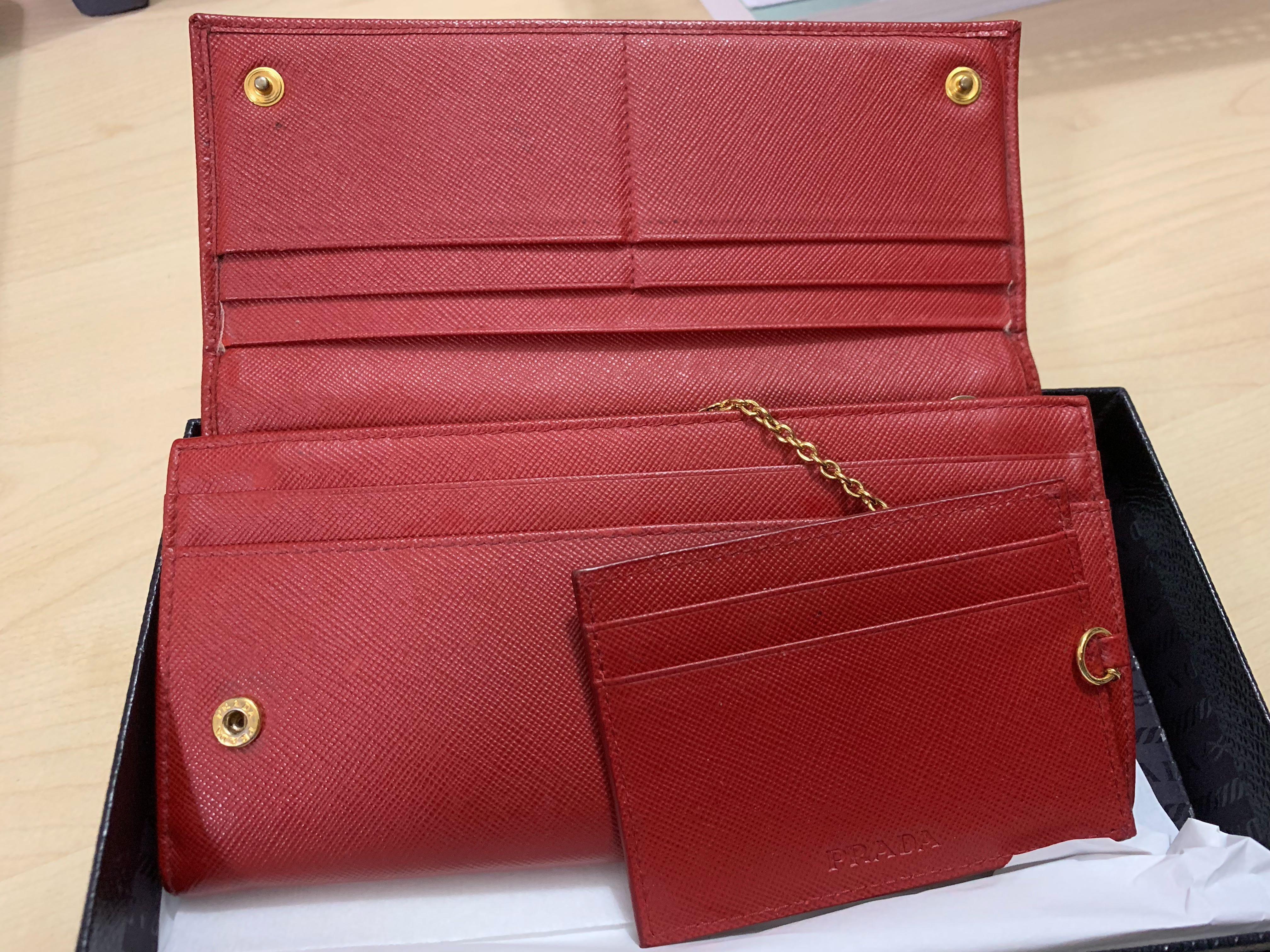 PRADA SAFFIANO TRIANGLE WALLET (RED/FUOCO), Luxury, Bags & Wallets 