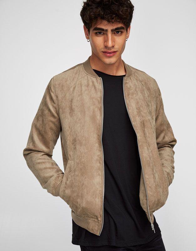 Pull and bear Suede Tan Camel Bomber Jacket