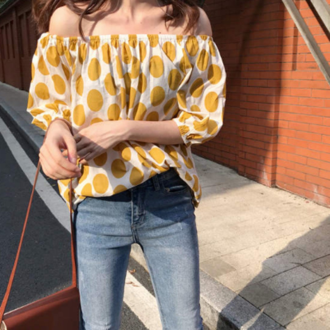 mustard polka dot top