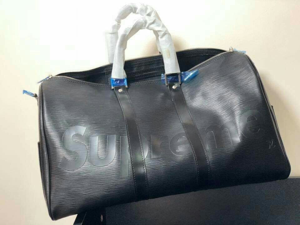 supreme lv duffle bag black