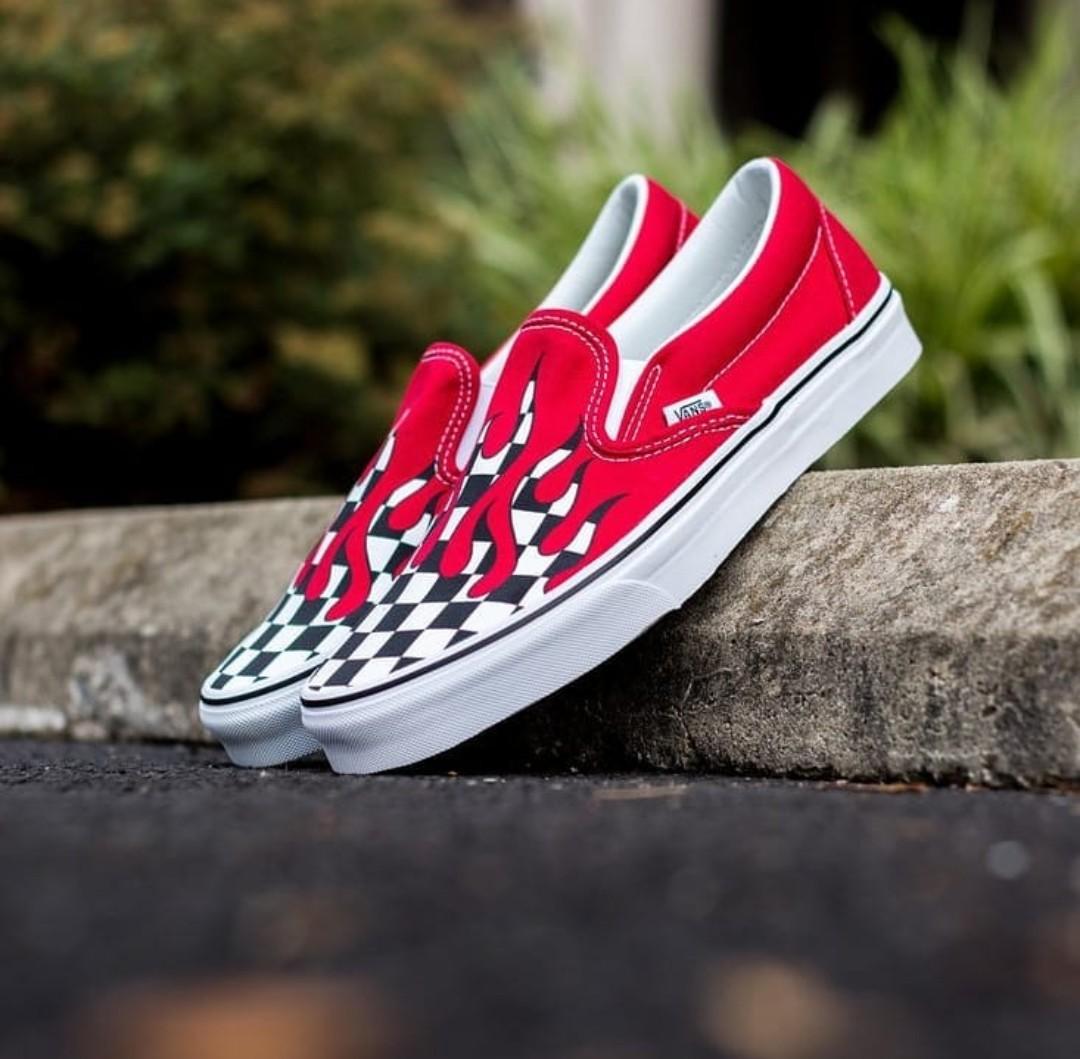 slip on checker flame vans