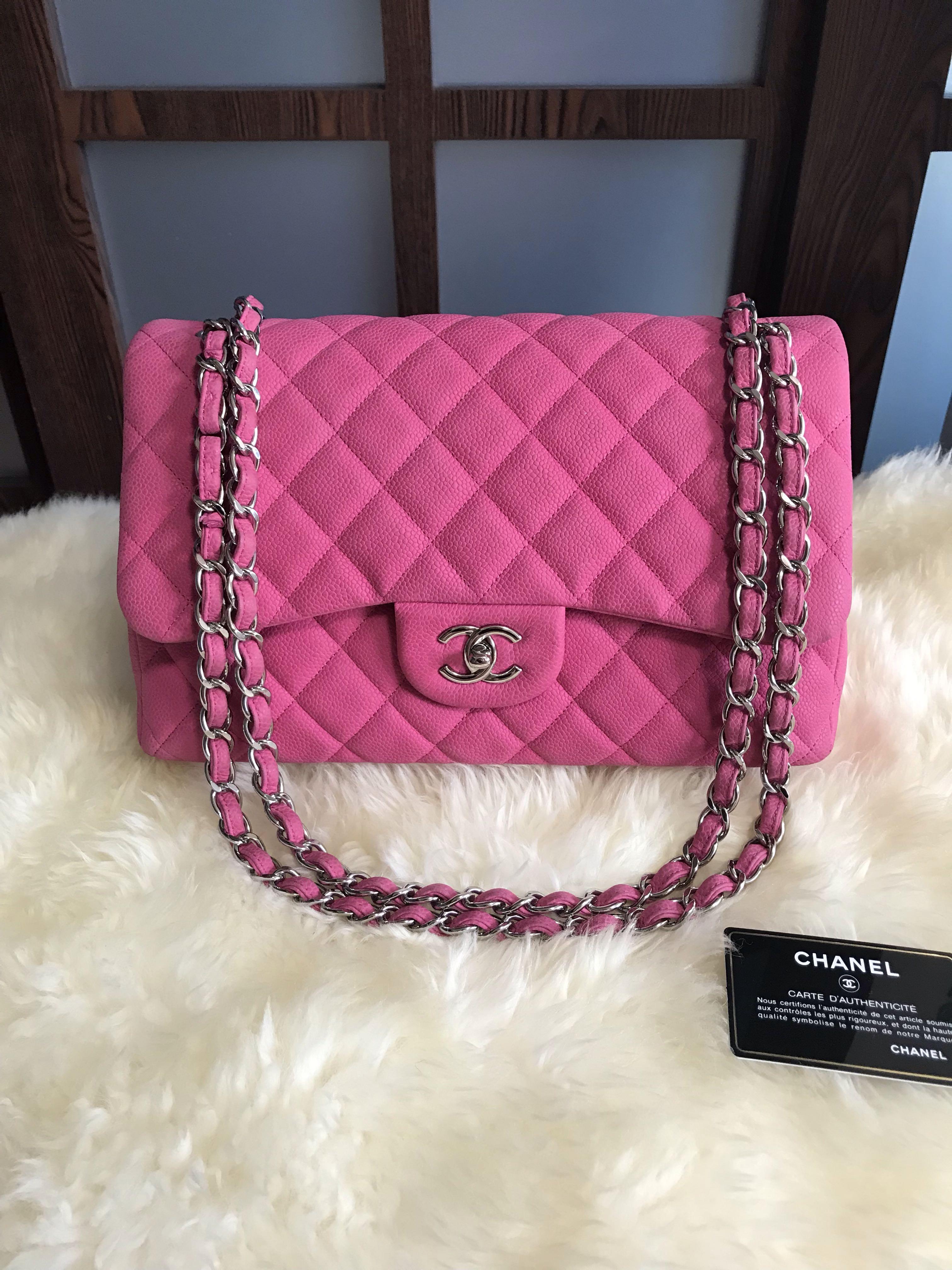 #18 Chanel Jumbo Classic Double Flap Caviar Hot Pink With Shw