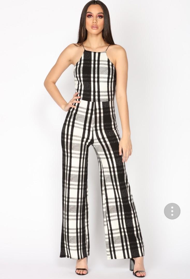 Black and outlet white plaid jumpsuit