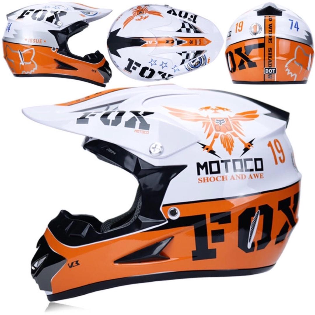 Fox Orange White Full Face Motorcycle Helmet Scrambler