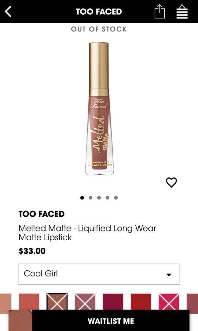 Too Faced Melted Matte Lipstick Cool Girl, Beauty & Personal Care, Face,  Makeup On Carousell