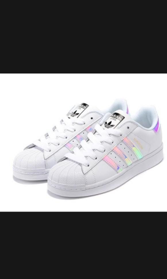 white and holographic adidas