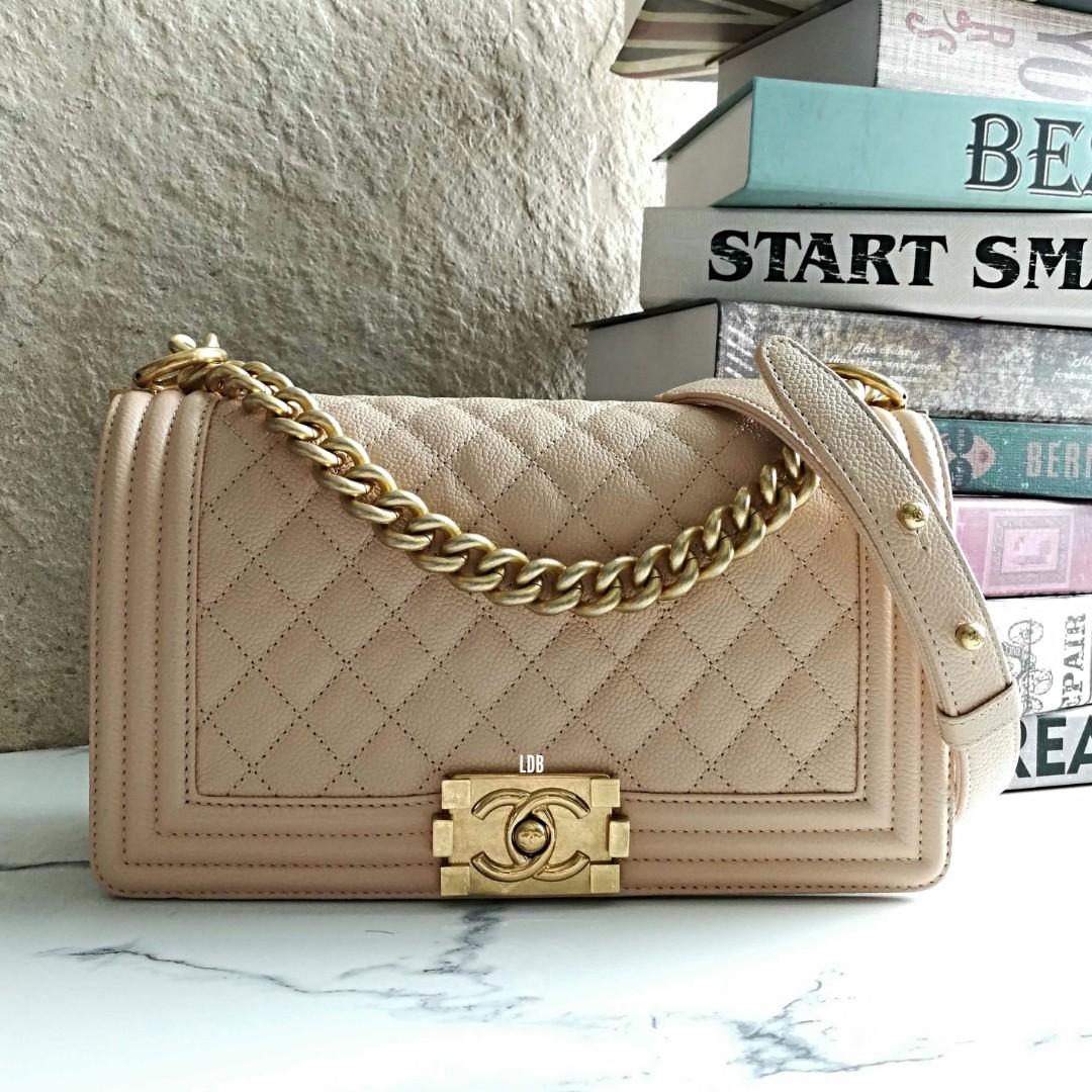 Quilted Caviar New Medium Boy Bag Beige  Bag Religion