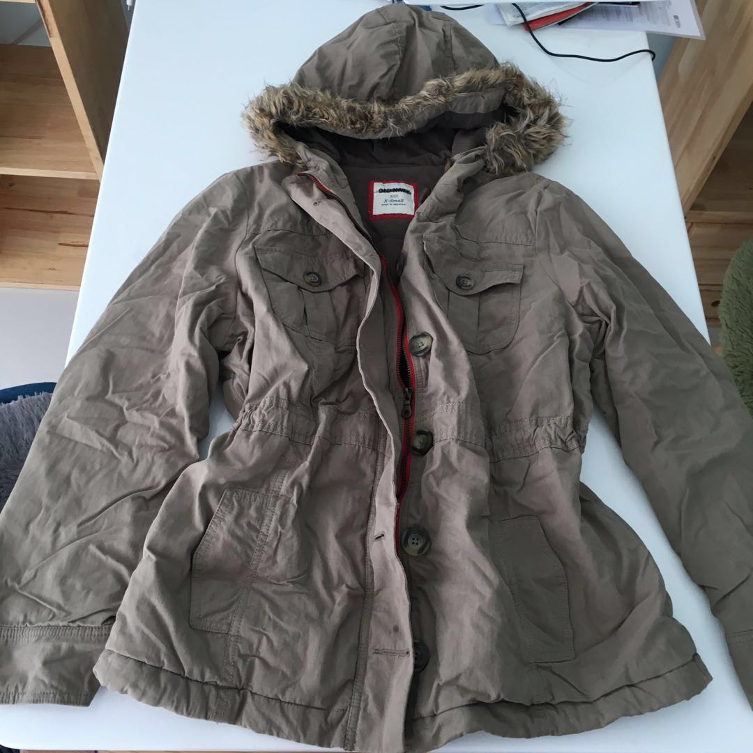 Bnwot Old Navy Ladies Military Style Fur Hooded Winter Jacket Khaki Women S Fashion Clothes Outerwear On Carousell