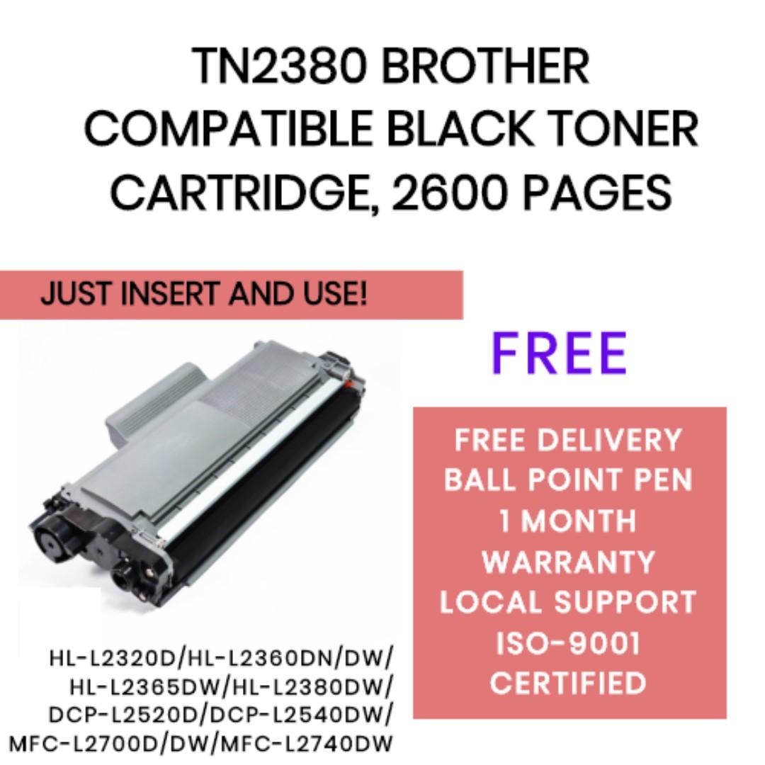Brother Tn2380 Tn2360 Compatible Printer Toner Printer Ink Cartridge Black High Yield 2 6k Pages Instocks Electronics Others On Carousell