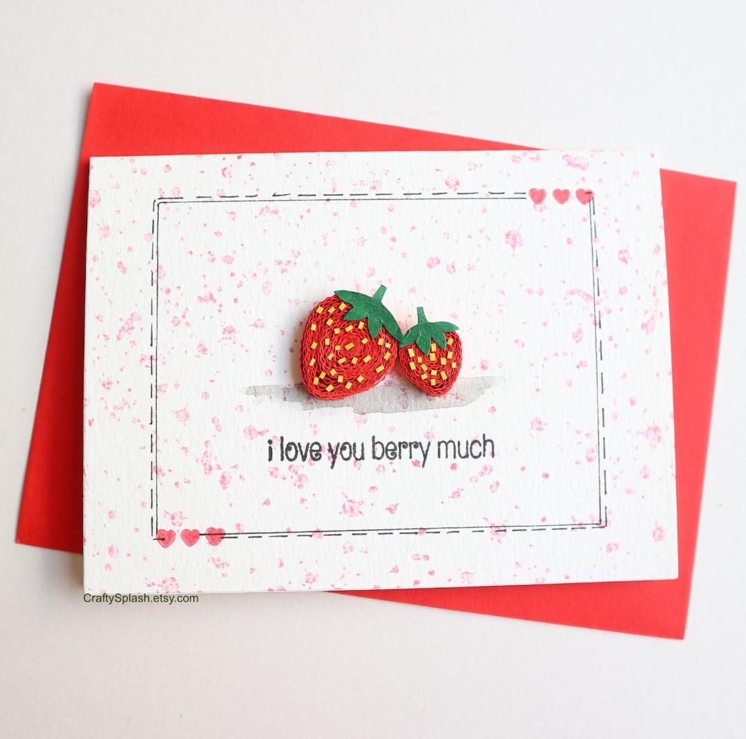 Handmade strawberry card, i love you card, Hobbies & Toys, Stationery