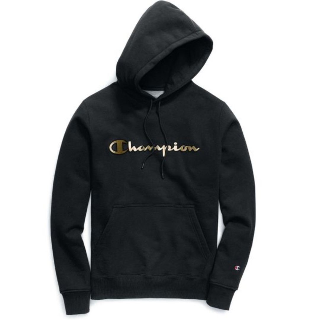 white champion hoodie with gold