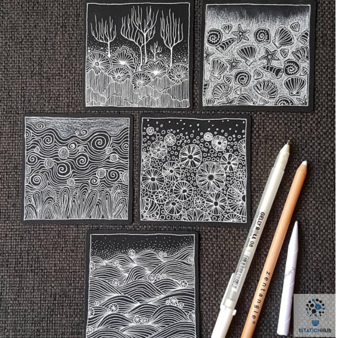 Sakura Zentangle Tile | 10pc Original Square Black [FM-XZTGP-01#49(OBD ...