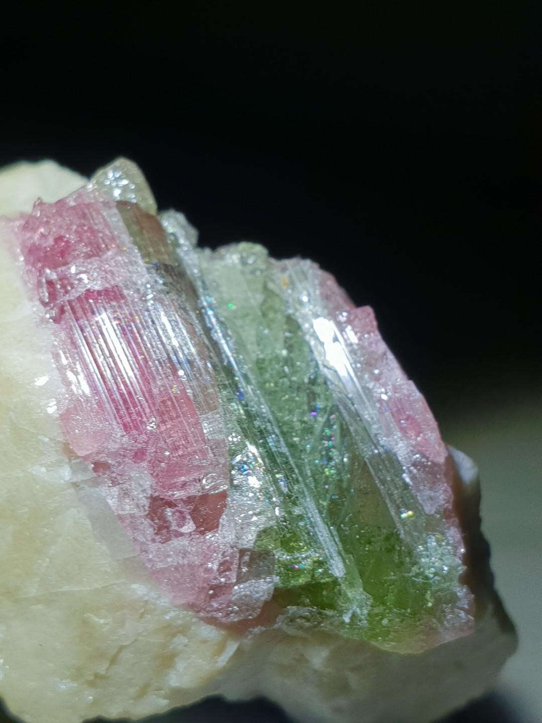 Tourmaline crystal bi color combine with Albite specimen