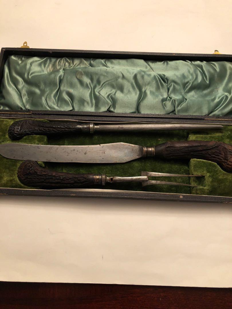 Vintage 3 piece Charles Barber & Co Sheffield carving knife set