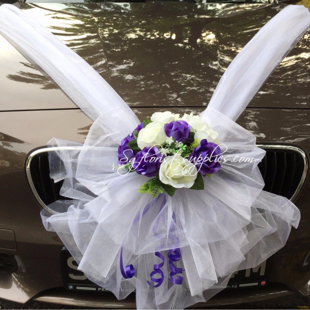 Wedding Car Artificial Flowers Decoration Purple White Flowers