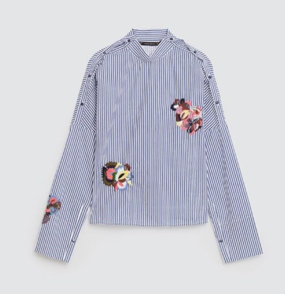 Zara floral embroidered stripe top, Women's Fashion, Tops, Blouses on