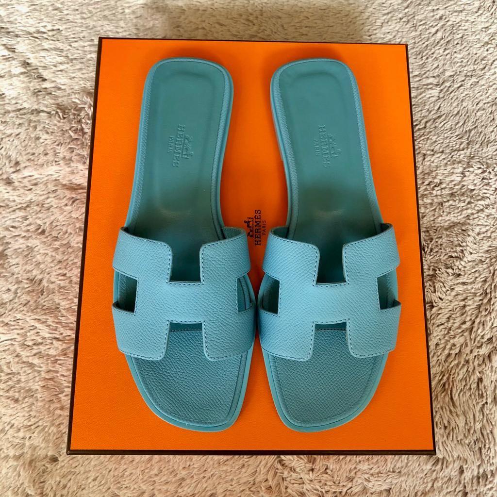 blue hermes slippers