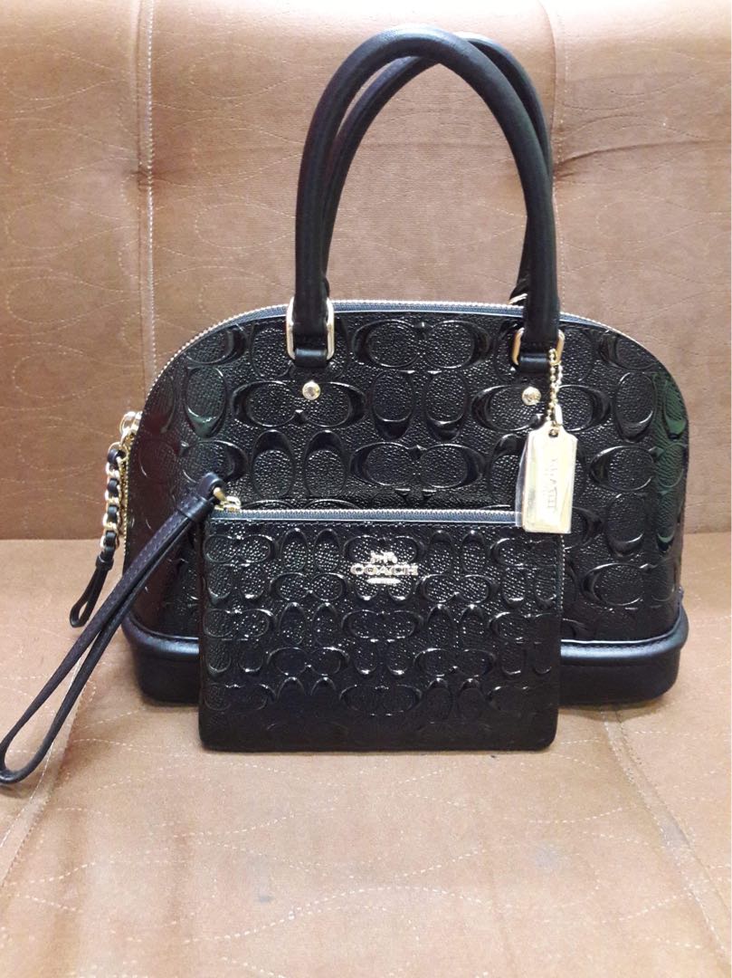 Original Coach Mini Sierra Satchel In Signature Debossed Patent Leather  F55450 - Wine /Black