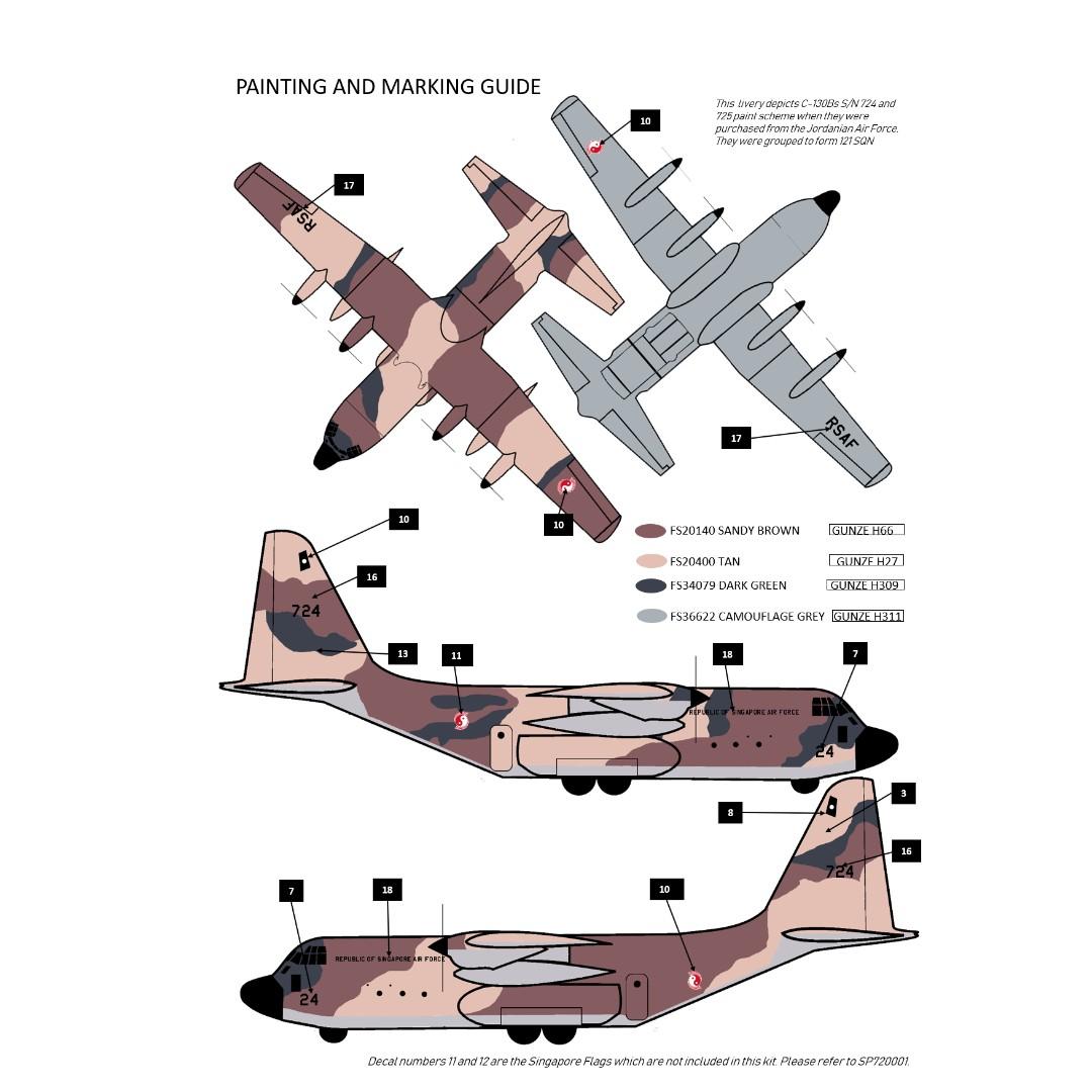 RSAF C-130 Decals, 1980s scheme 1/48, 1/72, Toys & Games, Others on