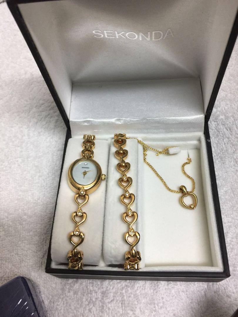 sekonda watch bracelet and necklace set