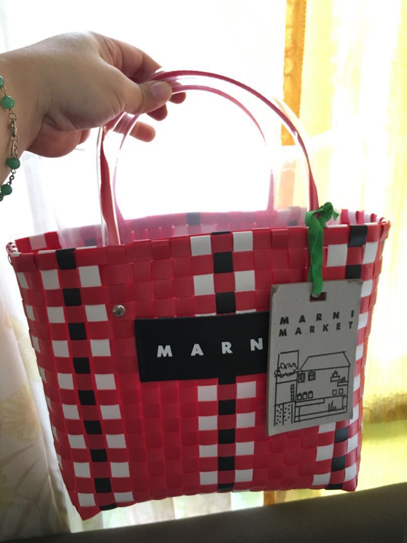 red woven bag