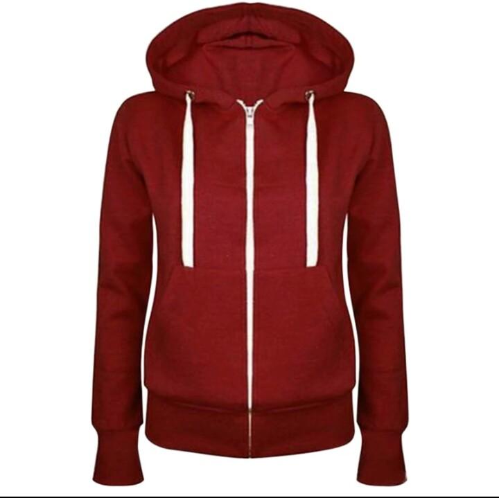 Maroon Hoodie Jacket, Women's Fashion
