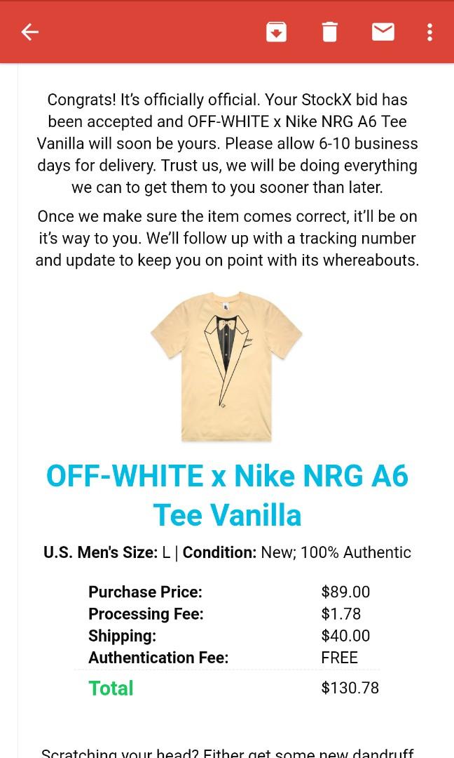 Off white × Nike ARG A6 Tee Vanilla, Men's Fashion, Tops & Sets, Shirts on Carousell