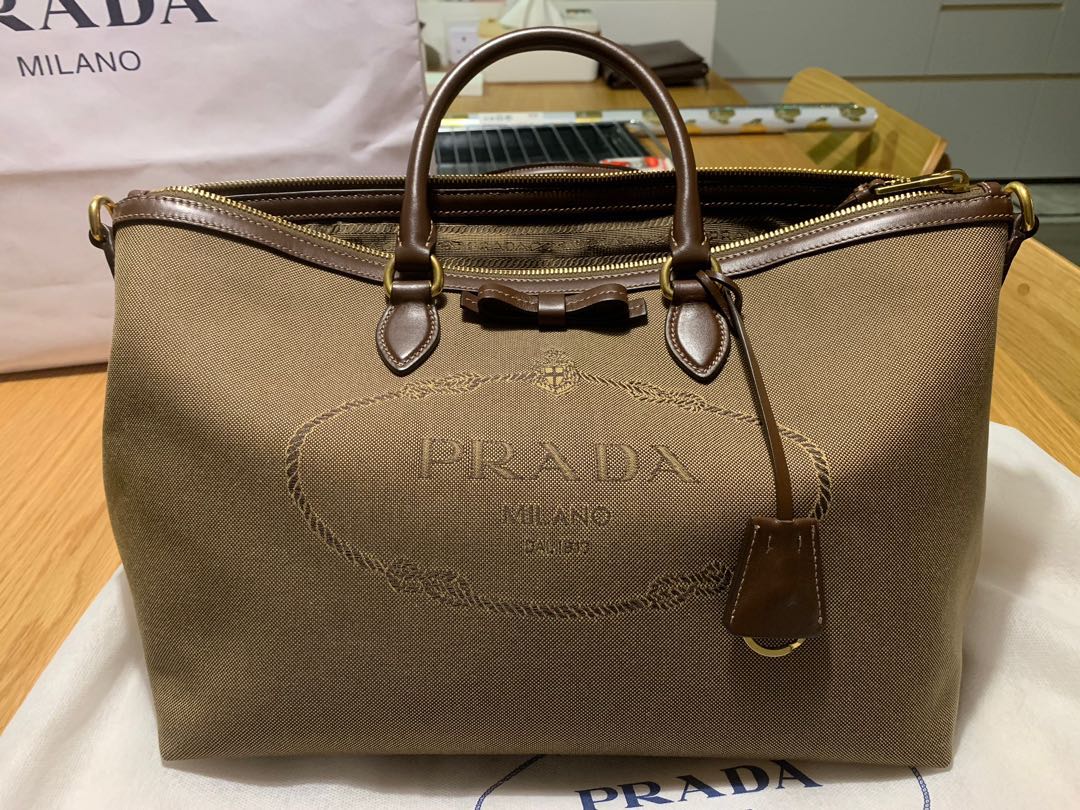 Prada Canvas Leather Khaki Brown Two Way Shoulder Sling Bag 1BA171, Luxury,  Bags & Wallets on Carousell