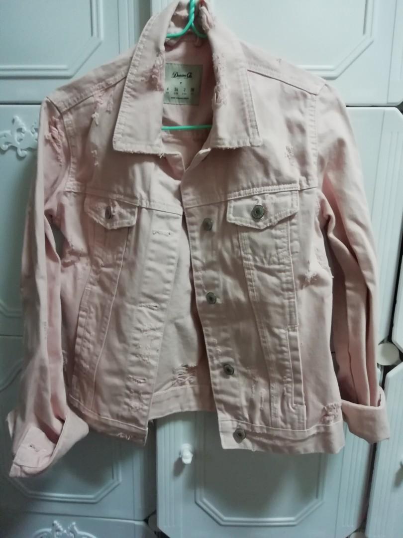 Ripped Pink Denim Jacket, Women's Fashion, Coats, Jackets and Outerwear ...
