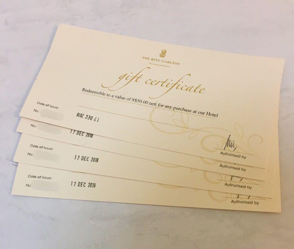 Ritz Carlton Gift Certificates Tickets Vouchers Vouchers on Carousell