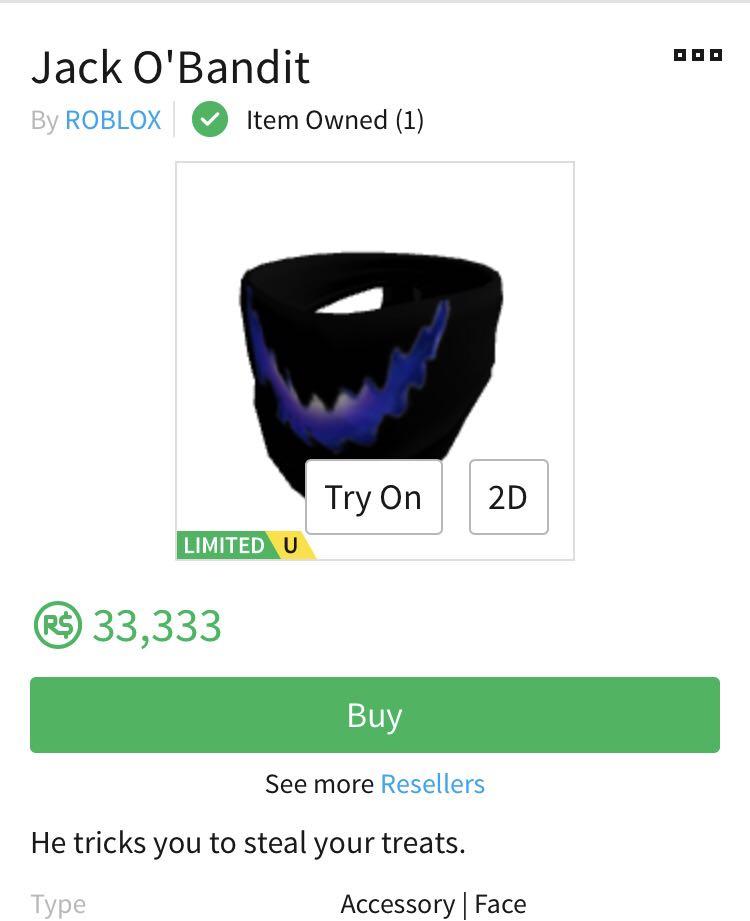 Roblox Limited Jacko Toys Games Video Gaming In Game Products On Carousell - roblox jack o bandit