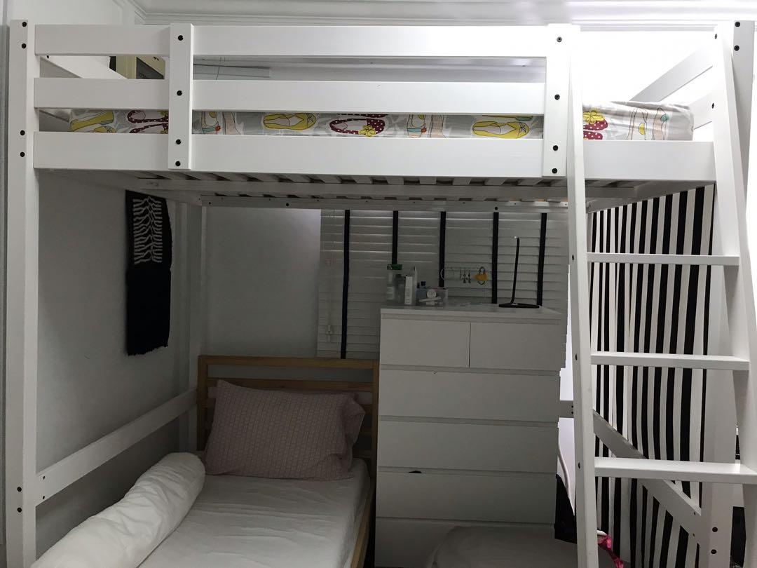 white bunk bed frame