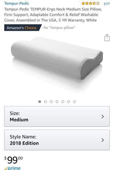Tempur Pedic Ergo Neck Medium Pillow 枕頭 Home Furniture Home