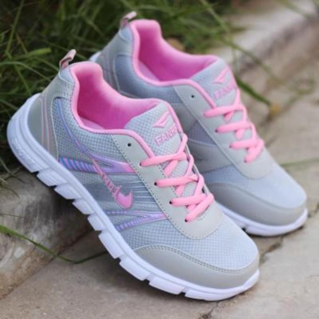 Women Korean Wild Style Mesh Lace up Shock Absorption Rubber Shoes