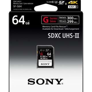 Sony 64GB SF-G UHS-II SDXC 300 MB/s Memory Card
