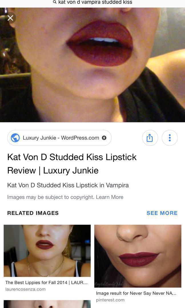 Kat Von D Studded Kiss Lipstick - Vampira, Beauty & Personal Care, Face,  Makeup On Carousell