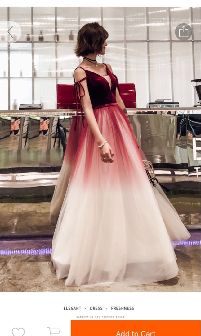 Maroon Red and White Ombre Ball Gown Prom Dress Women s Fashion