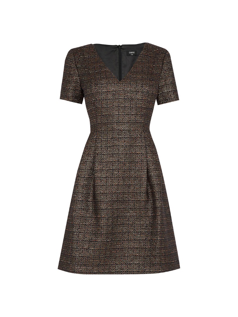Oasis Dark Gold Tweed Dress 8 34
