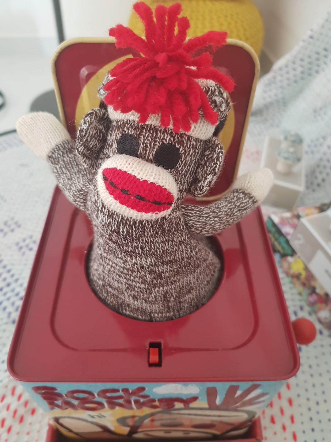 Sock Monkey Jack in the Box, Hobbies & Toys, Toys & Games on Carousell