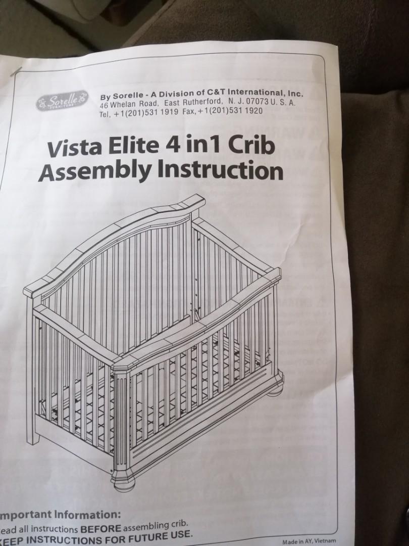 Sorelle vista elite 4 in sale 1 crib assembly instructions