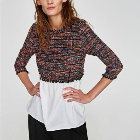Zara Tweed shirt Top, Women's Fashion 