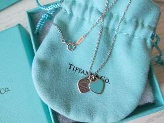 Tiffany &Co.純銀雙愛心琺瑯項鍊