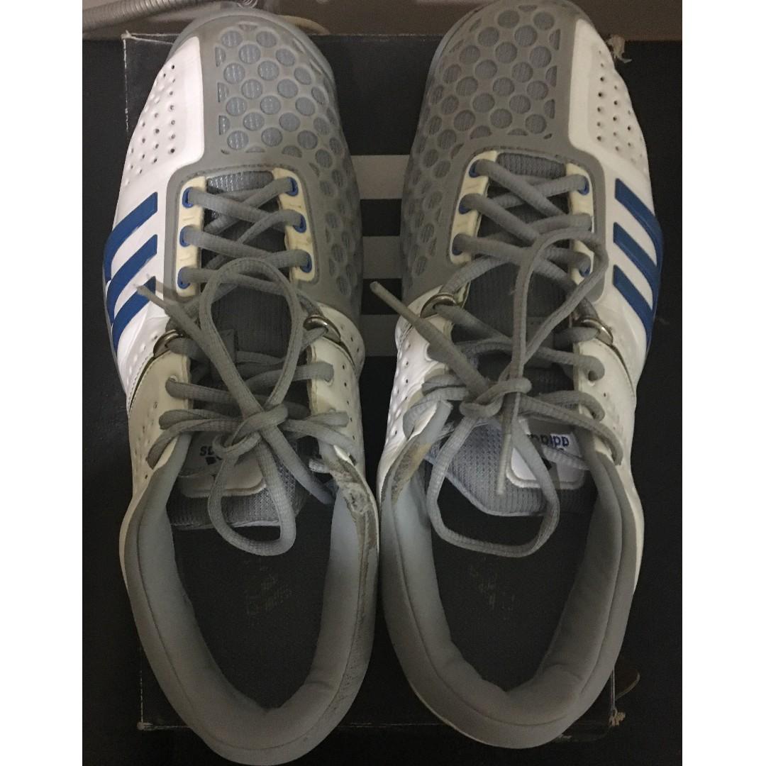 grey and blue adidas shoes