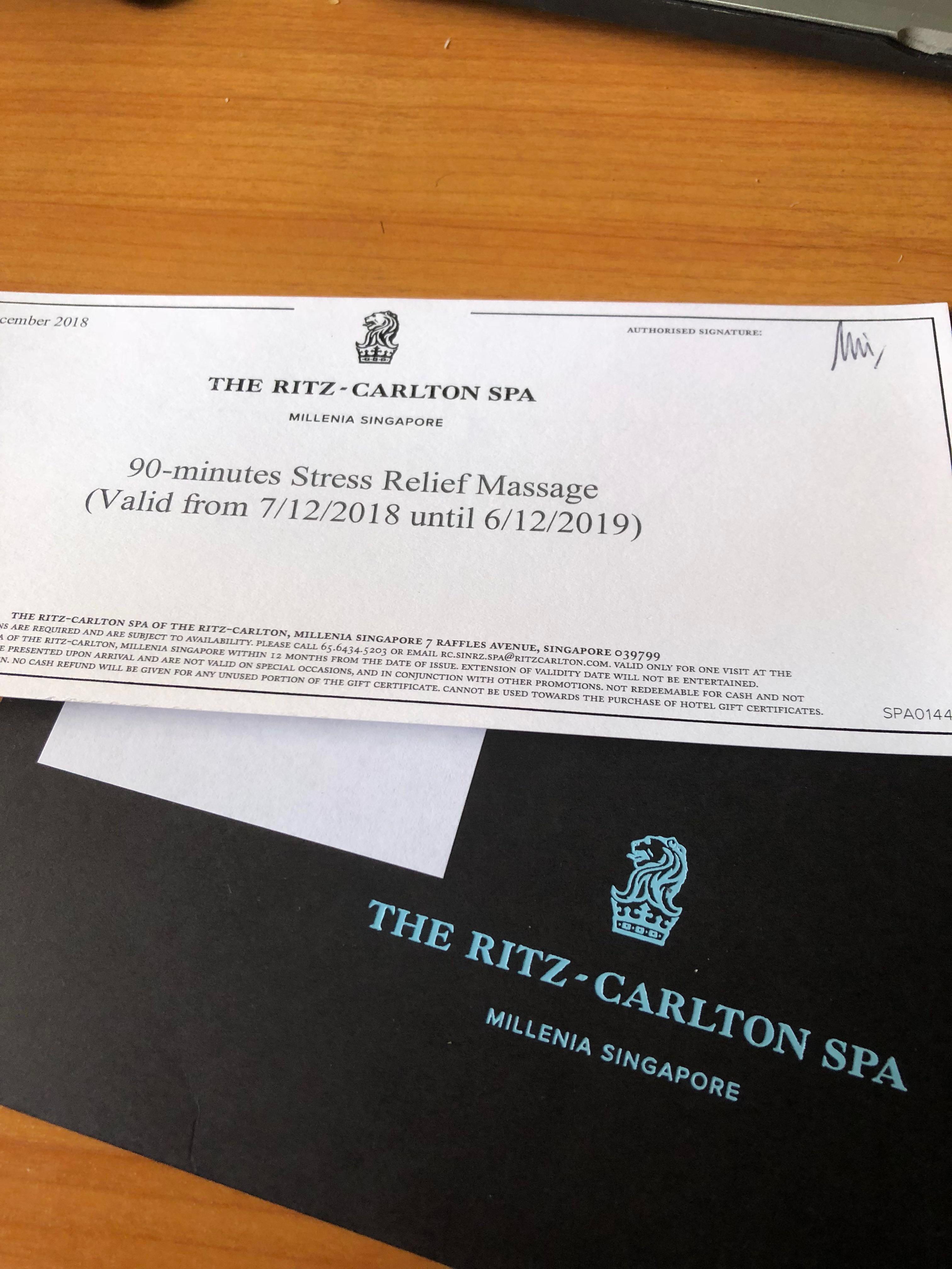 Ritz Carlton Stress Relief Massage Voucher, Tickets & Vouchers, Vouchers On  Carousell