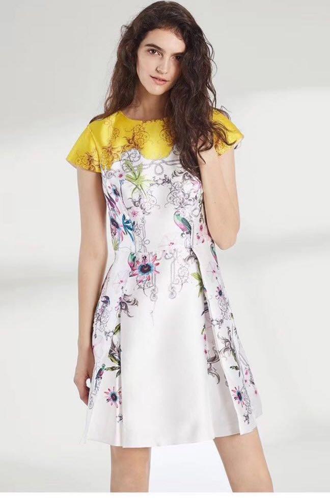 Yellow white floral dress