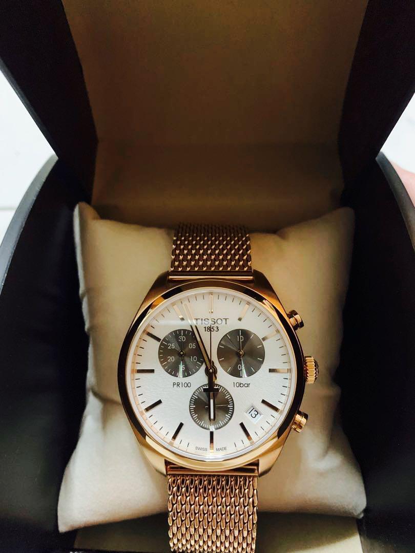 Tissot pr 100 chronograph rose gold clearance
