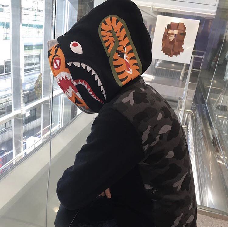 color camo tiger shark full zip double hoodie