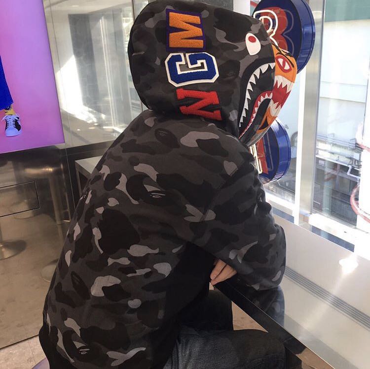 color camo tiger shark full zip double hoodie